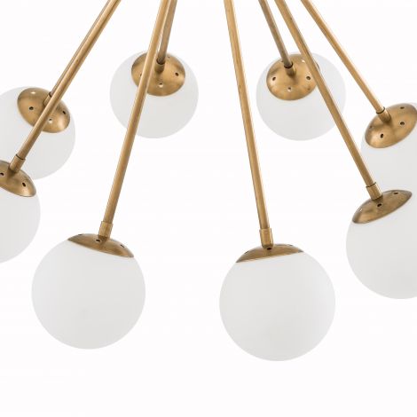 Lucy Chandelier in antiqued brass and white glass by Eichholtz.-Renaissance Design Studio