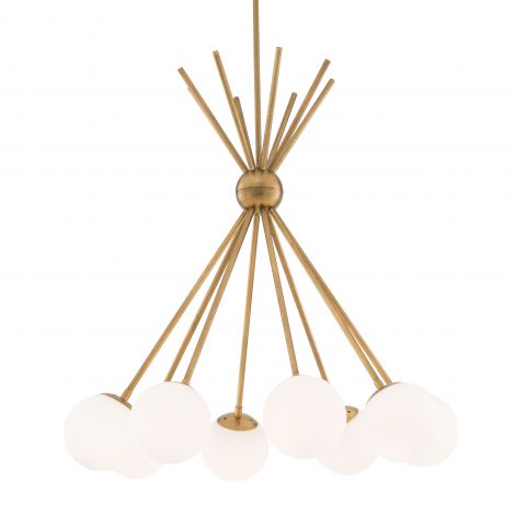 Lucy Chandelier in antiqued brass and white glass by Eichholtz.-Renaissance Design Studio