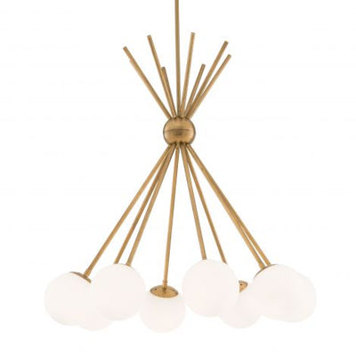 Lucy Chandelier in antiqued brass and white glass  by Eichholtz.