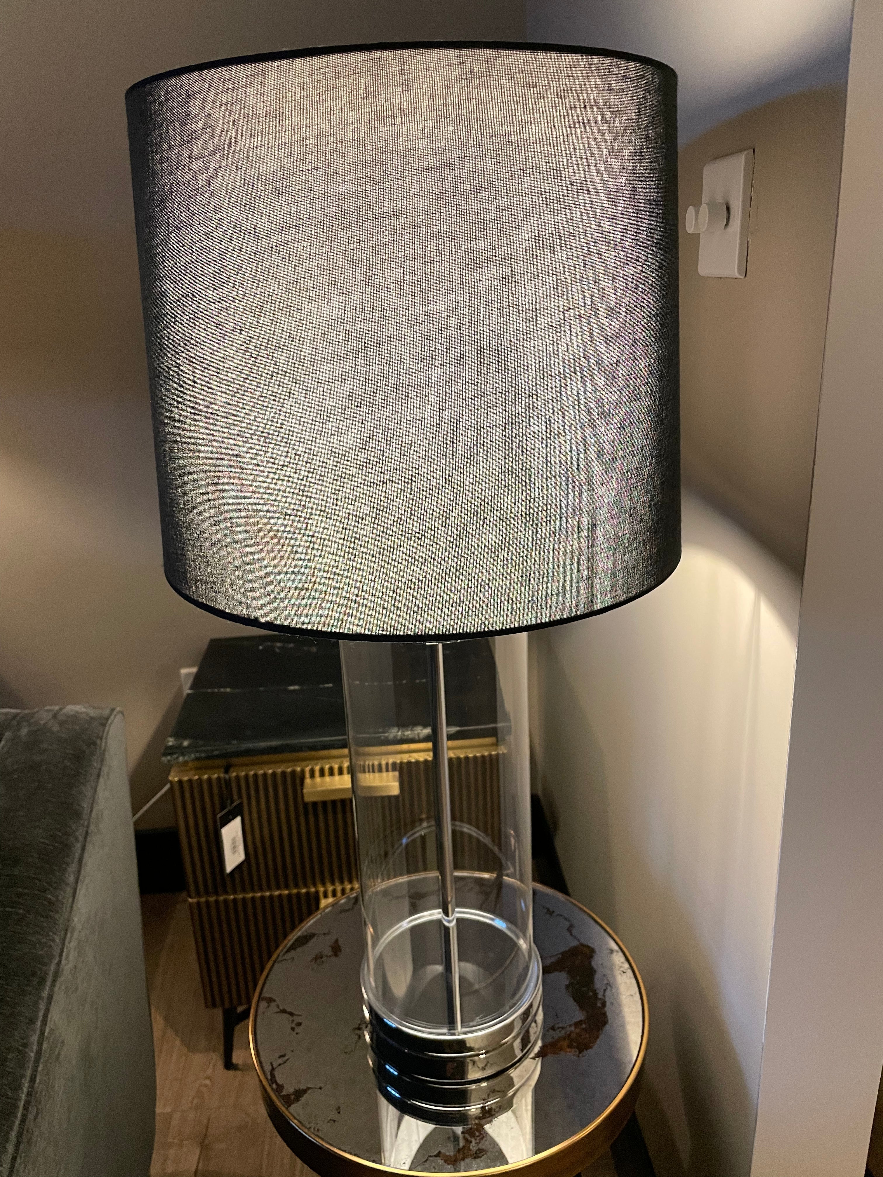 Ludo designer lamp with cylinder clear base and black shade-Renaissance Design Studio