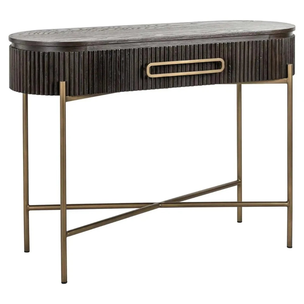 Lulu Console Table In brown & Brushed Gold-Renaissance Design Studio