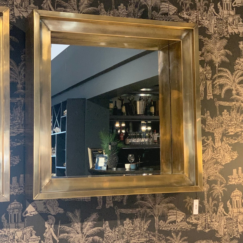 Magenta Vintage Brushed Brass Designer Mirror by Eichholtz-Renaissance Design Studio