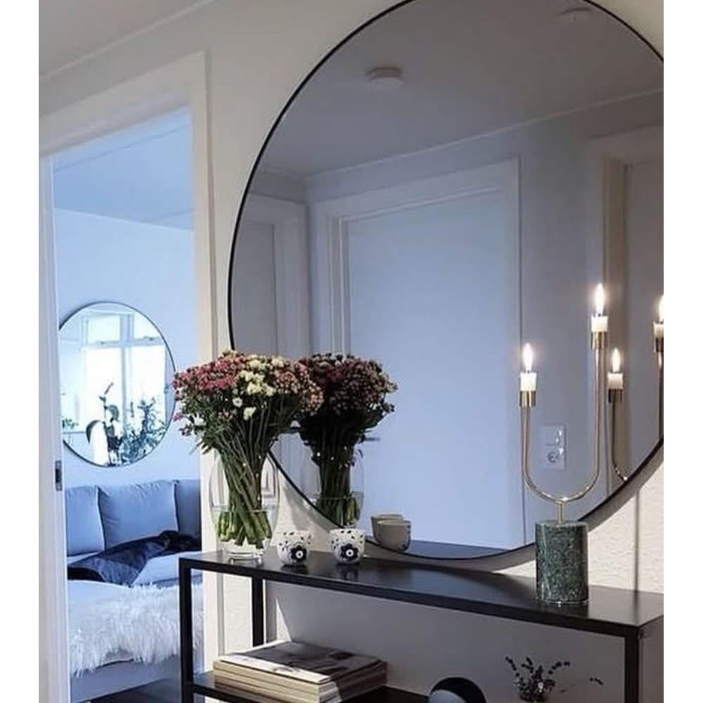 Manhattan Palace Round Minimalist Round Mirror With Slim Frame In Black-Renaissance Design Studio