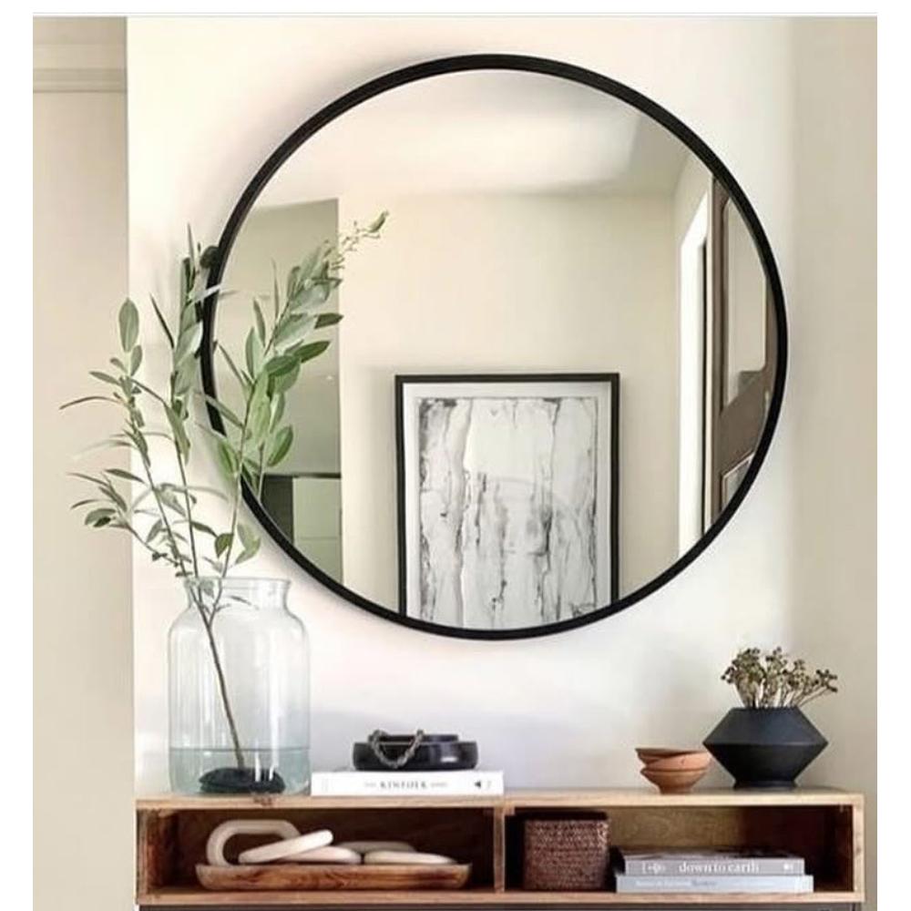 Manhattan Palace Round Minimalist Round Mirror With Slim Frame In Black-Renaissance Design Studio