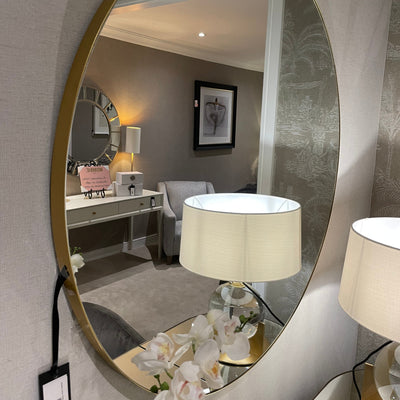 Manhattan palace round minimalist Round Mirror with slim frame in Gold reduced price
