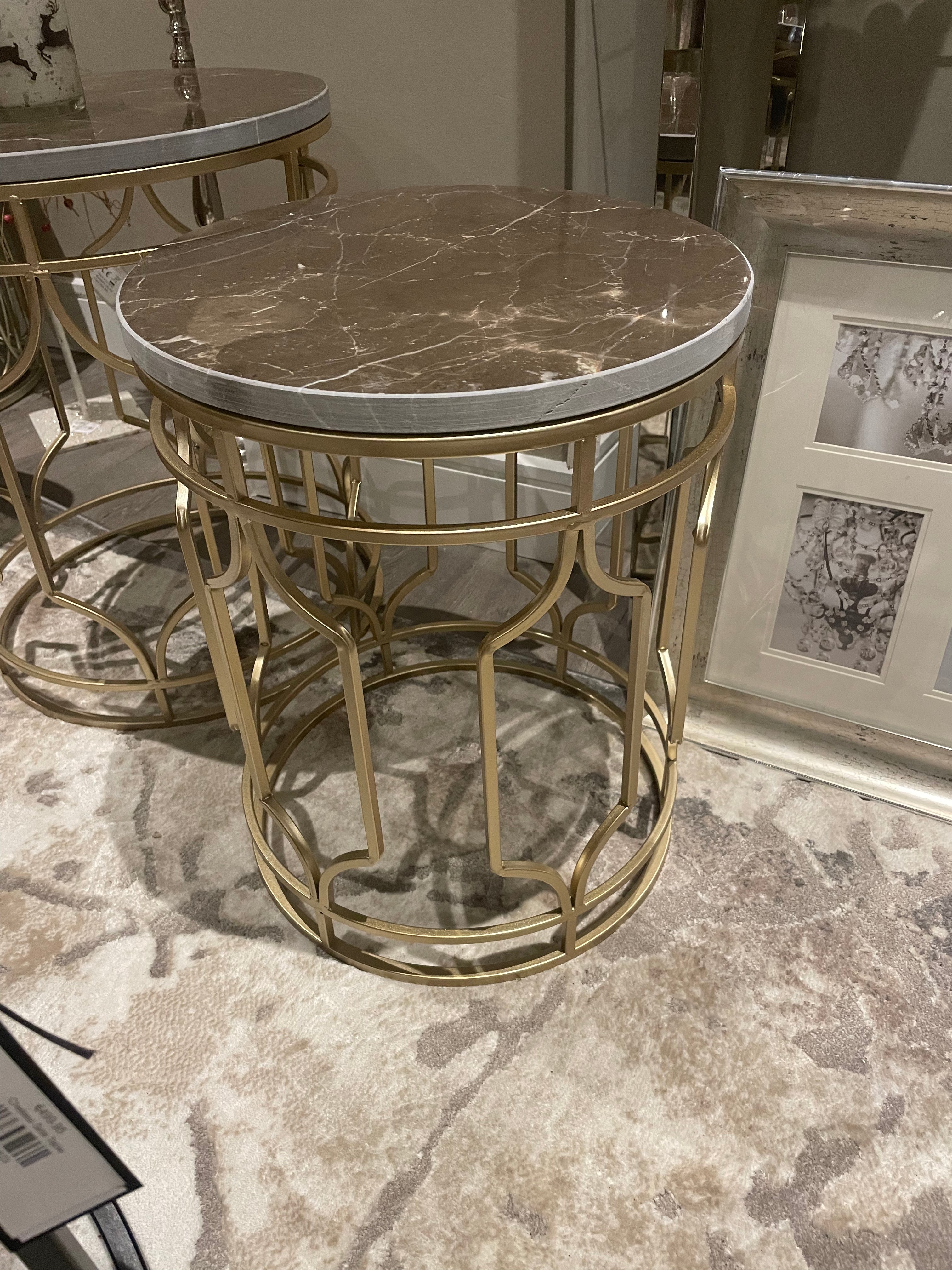 Marble side tables with gold base sold each-Renaissance Design Studio