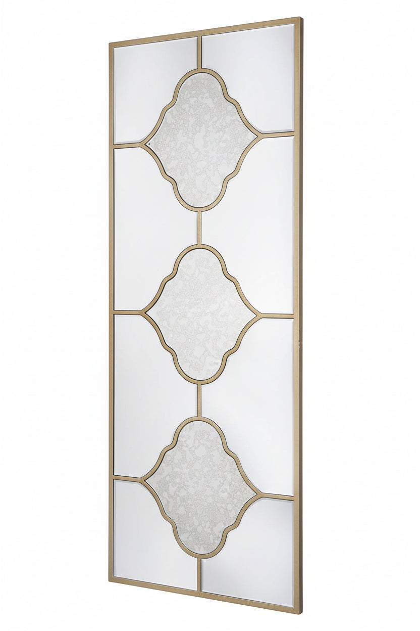 Marrakech stunning large mirror with antiqued glass panels and brass inlay 150 x 60 cm reduced-Renaissance Design Studio