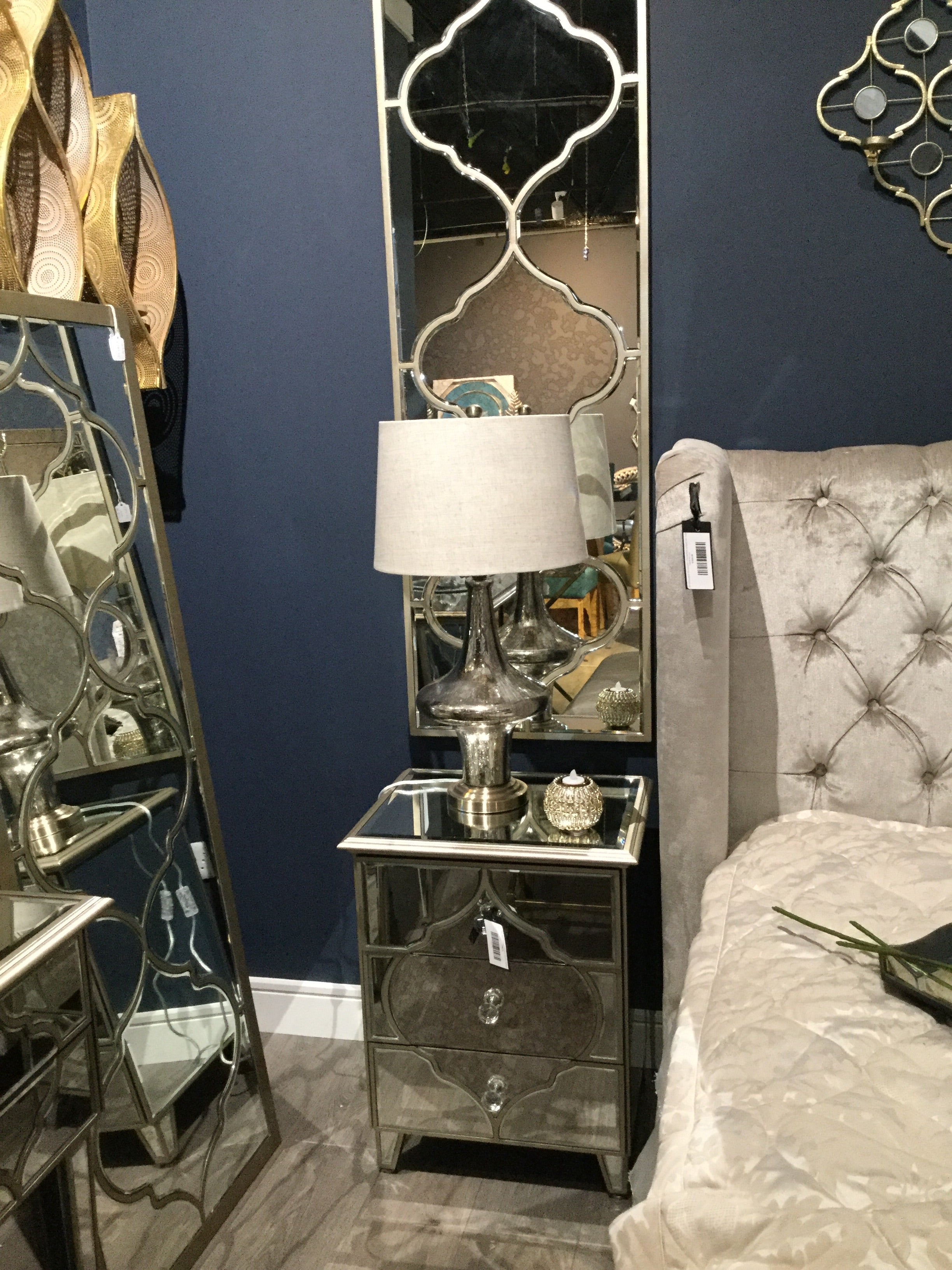 Marrakech stunning large mirror with antiqued glass panels and brass inlay 150 x 60 cm reduced-Renaissance Design Studio