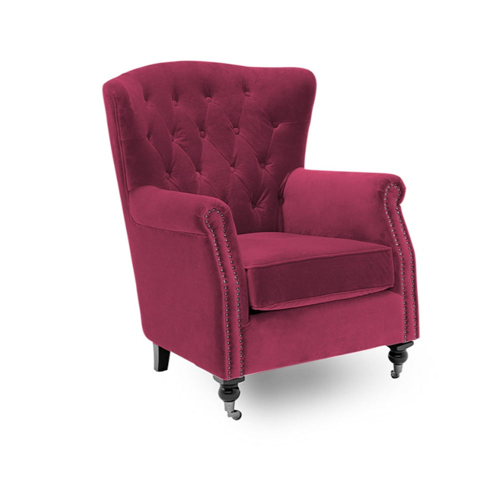 Marseilles D Queen Anne wingback chair and footstool in delicious Berry-Renaissance Design Studio