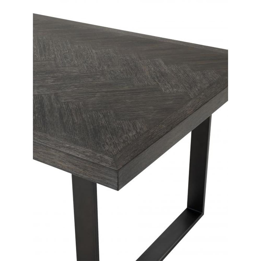 Melchior large designer dining table with charcoal oak veneer top and bronze finish base.