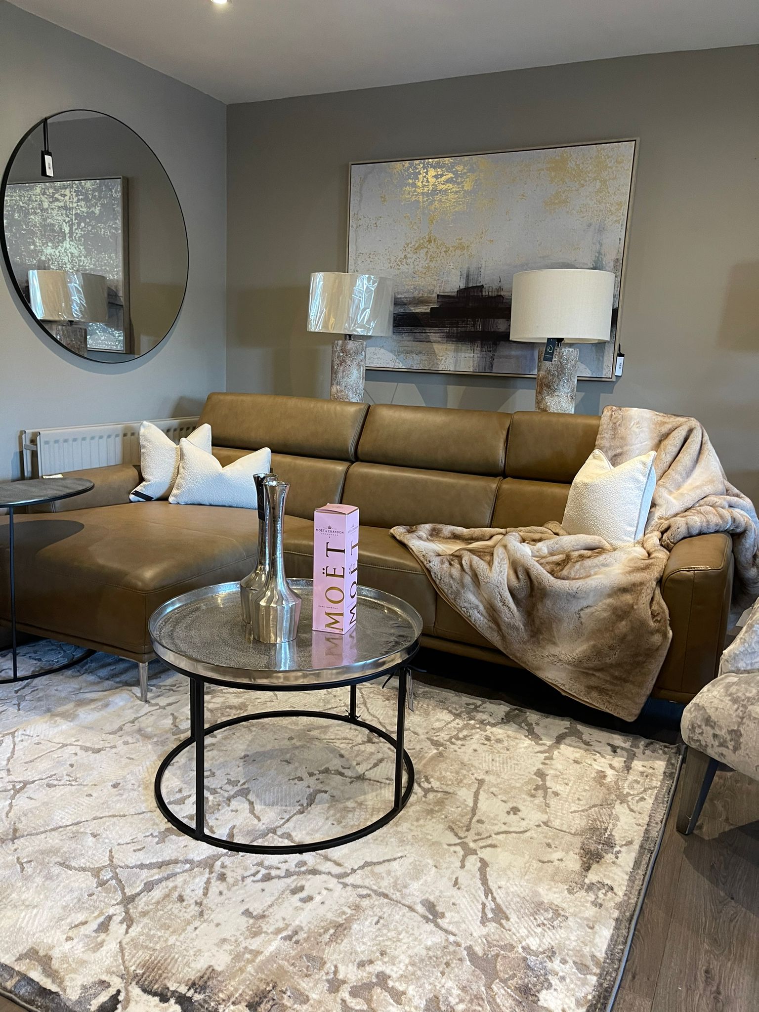 Mezzana Italian top Grade leather chaise sofa further reduced LAST ONE sold as seen-Renaissance Design Studio