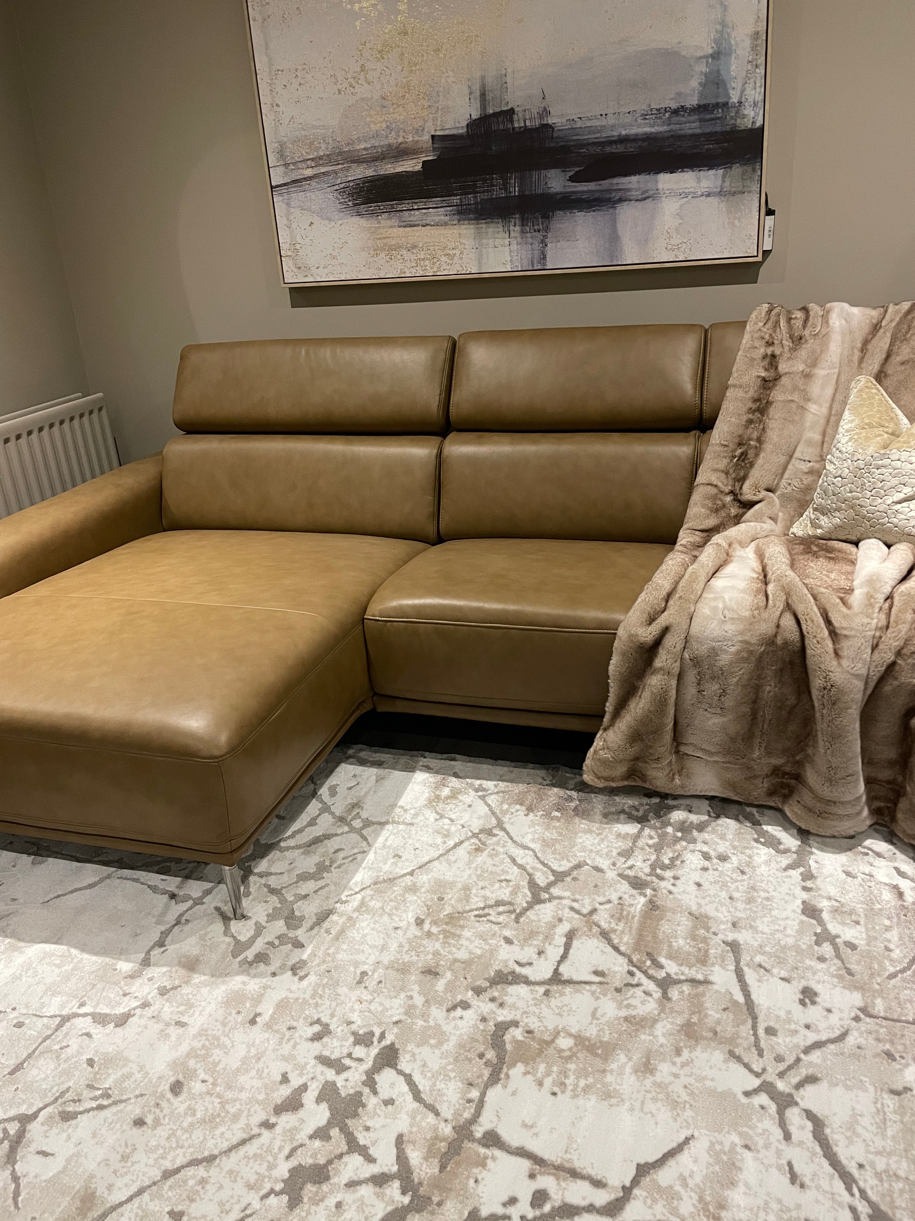 Mezzana Italian top Grade leather chaise sofa further reduced LAST ONE sold as seen-Renaissance Design Studio