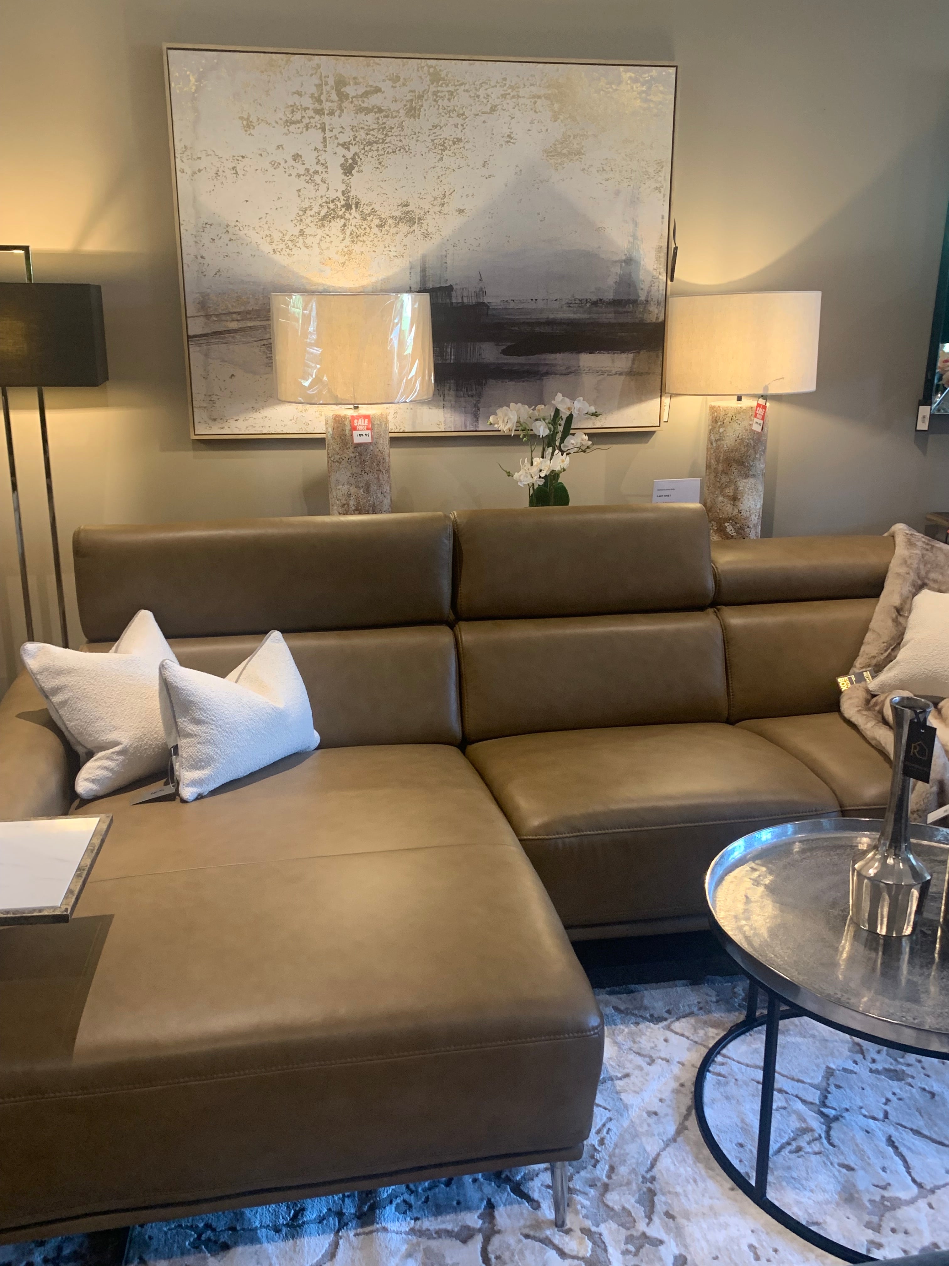 Mezzana Italian top Grade leather chaise sofa further reduced LAST ONE sold as seen-Renaissance Design Studio