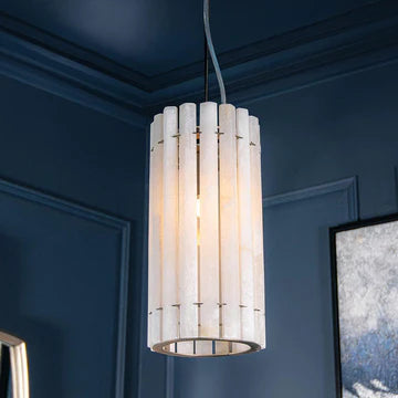 Monaco pendant in brushed bronze and alabaster.-lighting-Renaissance Design Studio