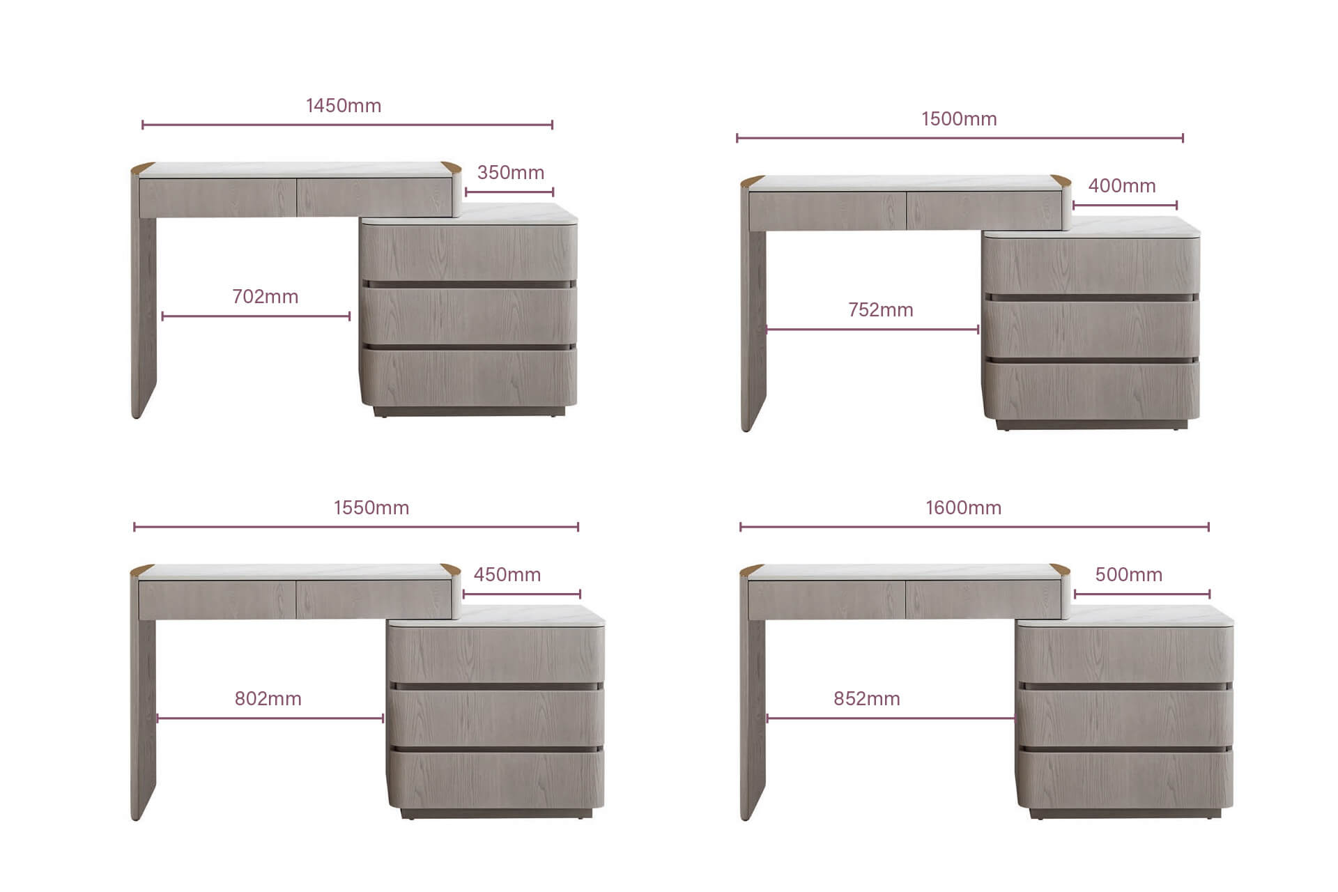 Mondi Dressing Table with 5 Drawer Chest Washed Oak-Renaissance Design Studio