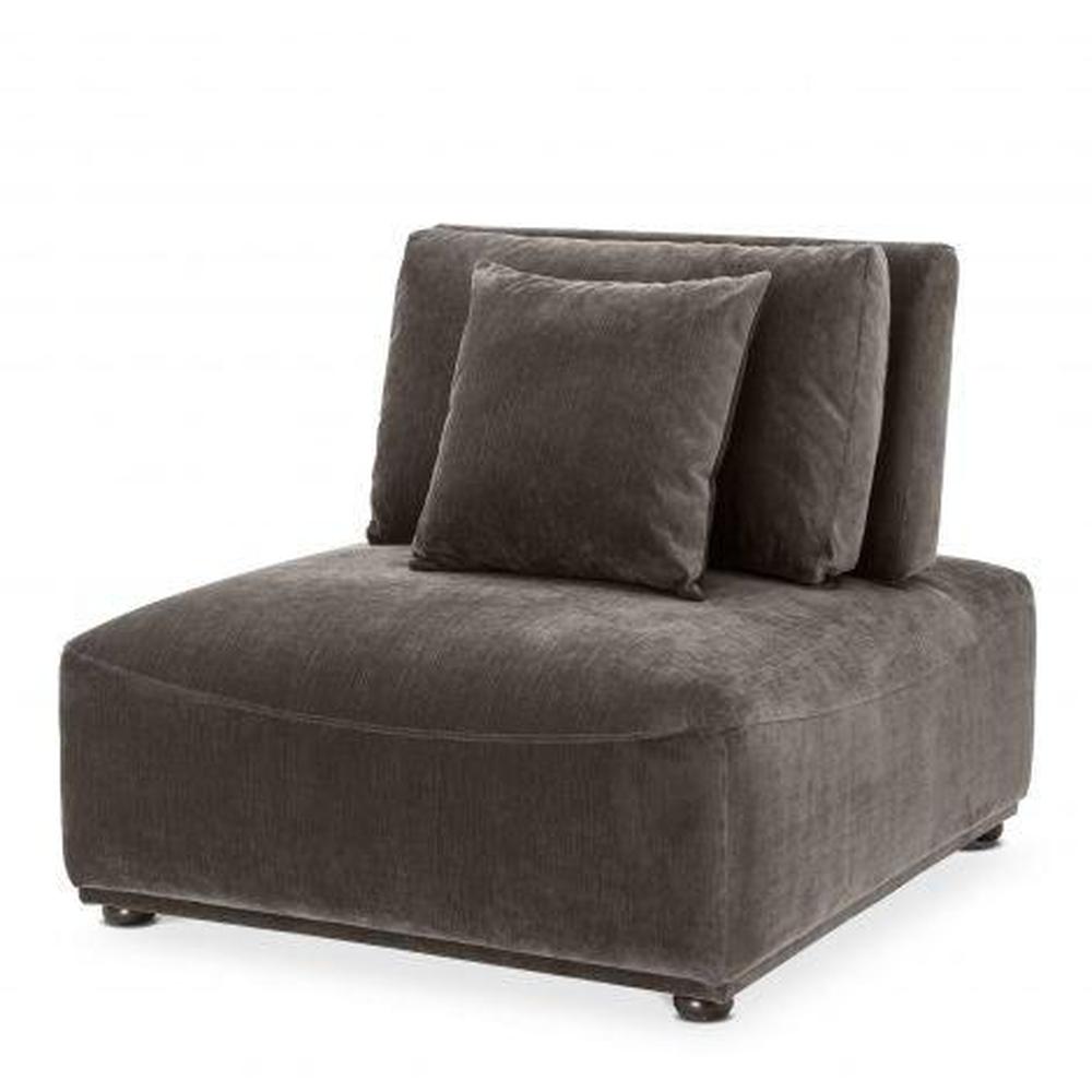 Mondial modular sofa section in Granite Grey polyester fabric with loose back cushions.