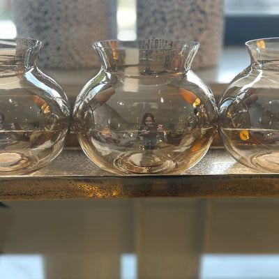 Monkey brass tray with 3 golden glass coloured tea light candle holders