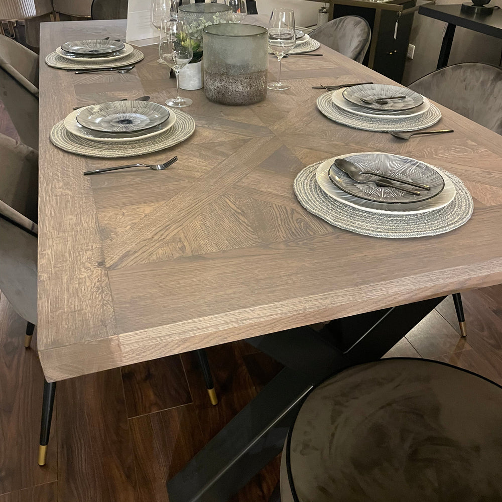 Montmarte  X Large  and wide herringbone oak  6 cm semi solid dining table REDUCED clearance almost half price