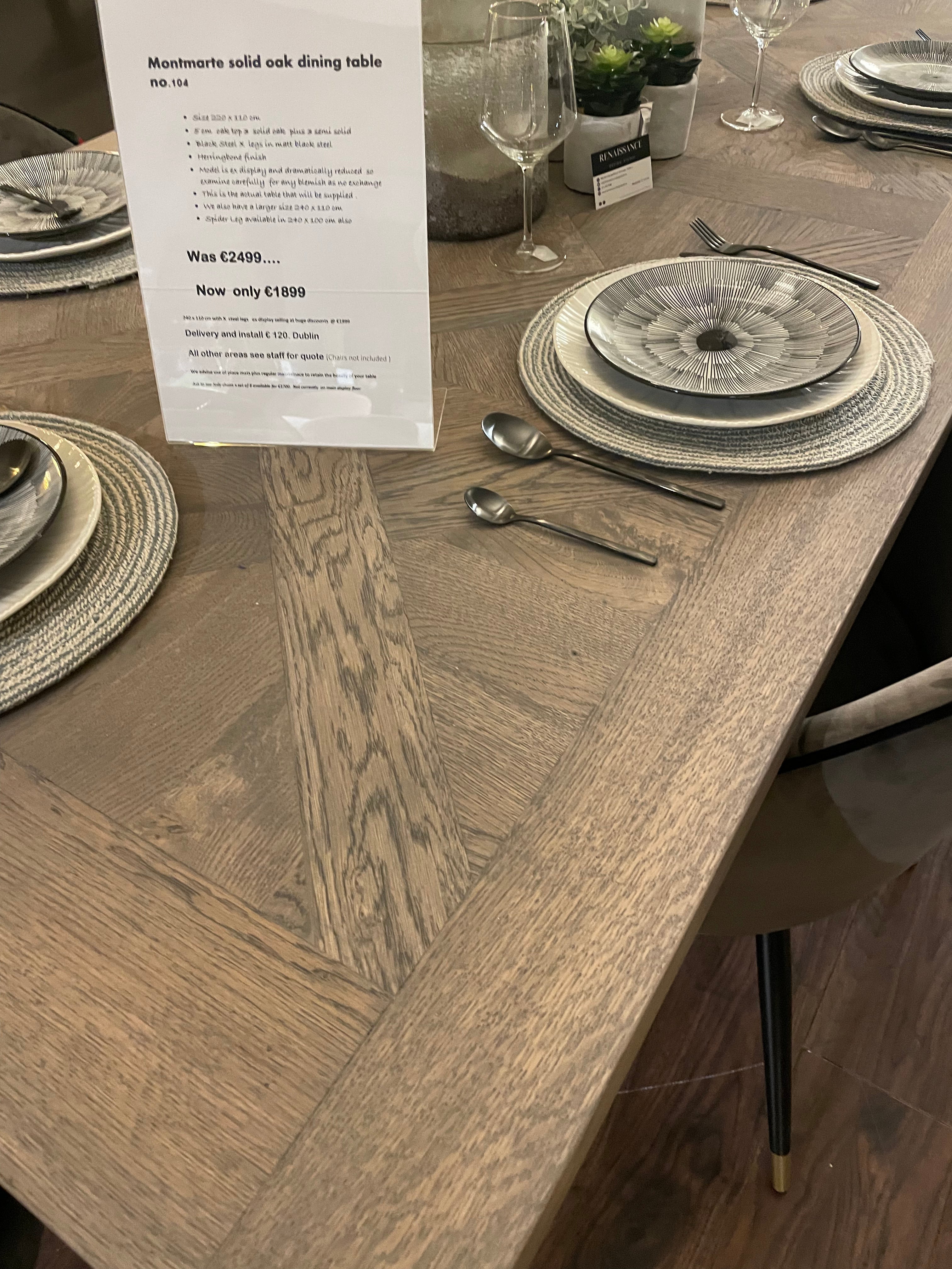 Montmarte X Large & Wide Herringbone Oak 6cm - Semi Solid Dining Table Reduced To Clear 1/2 Price-Renaissance Design Studio