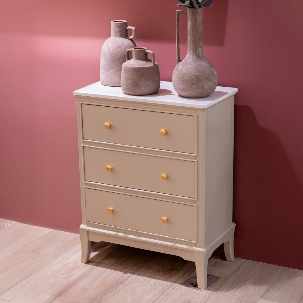 Monty 3 drawer locker bedside cabinet with marble top-Renaissance Design Studio