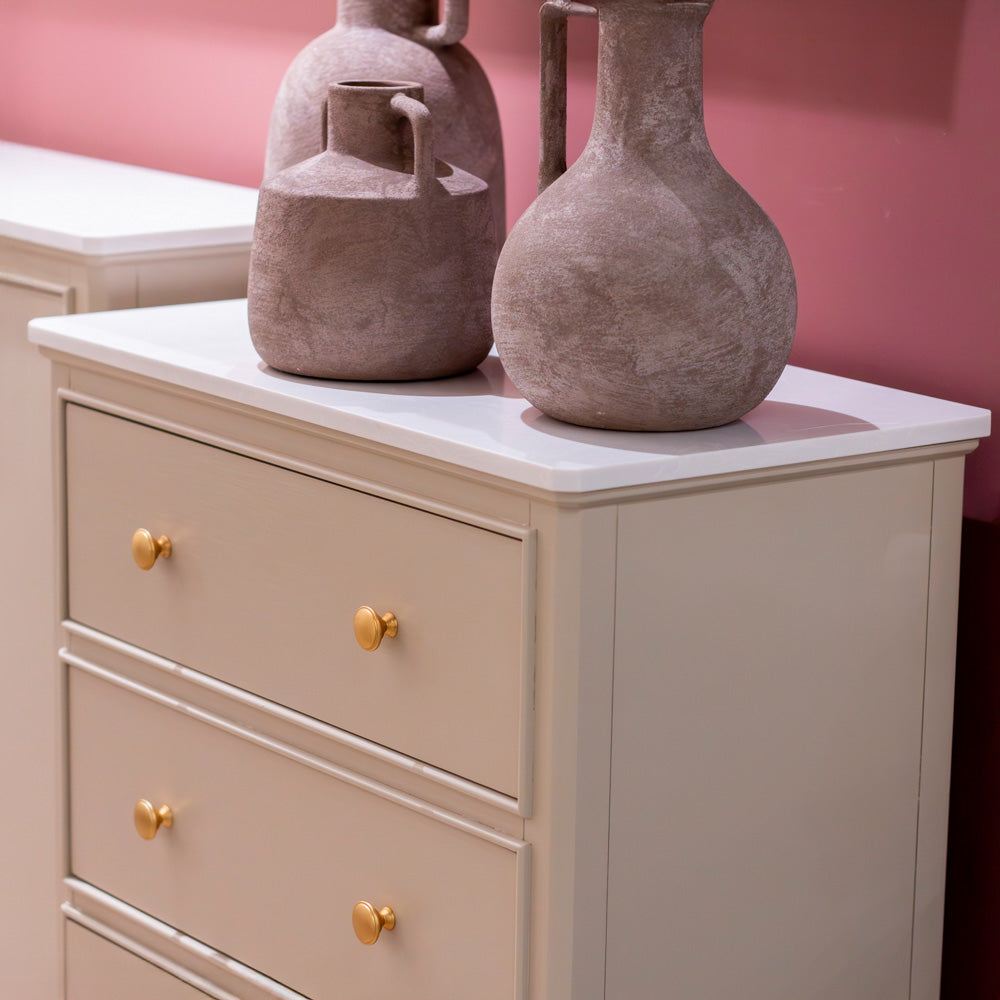 Monty 3 drawer locker bedside cabinet with marble top-Renaissance Design Studio
