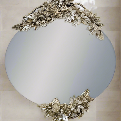 Oval frameless mirror with double butterfly  detail collect only or arrange delivery