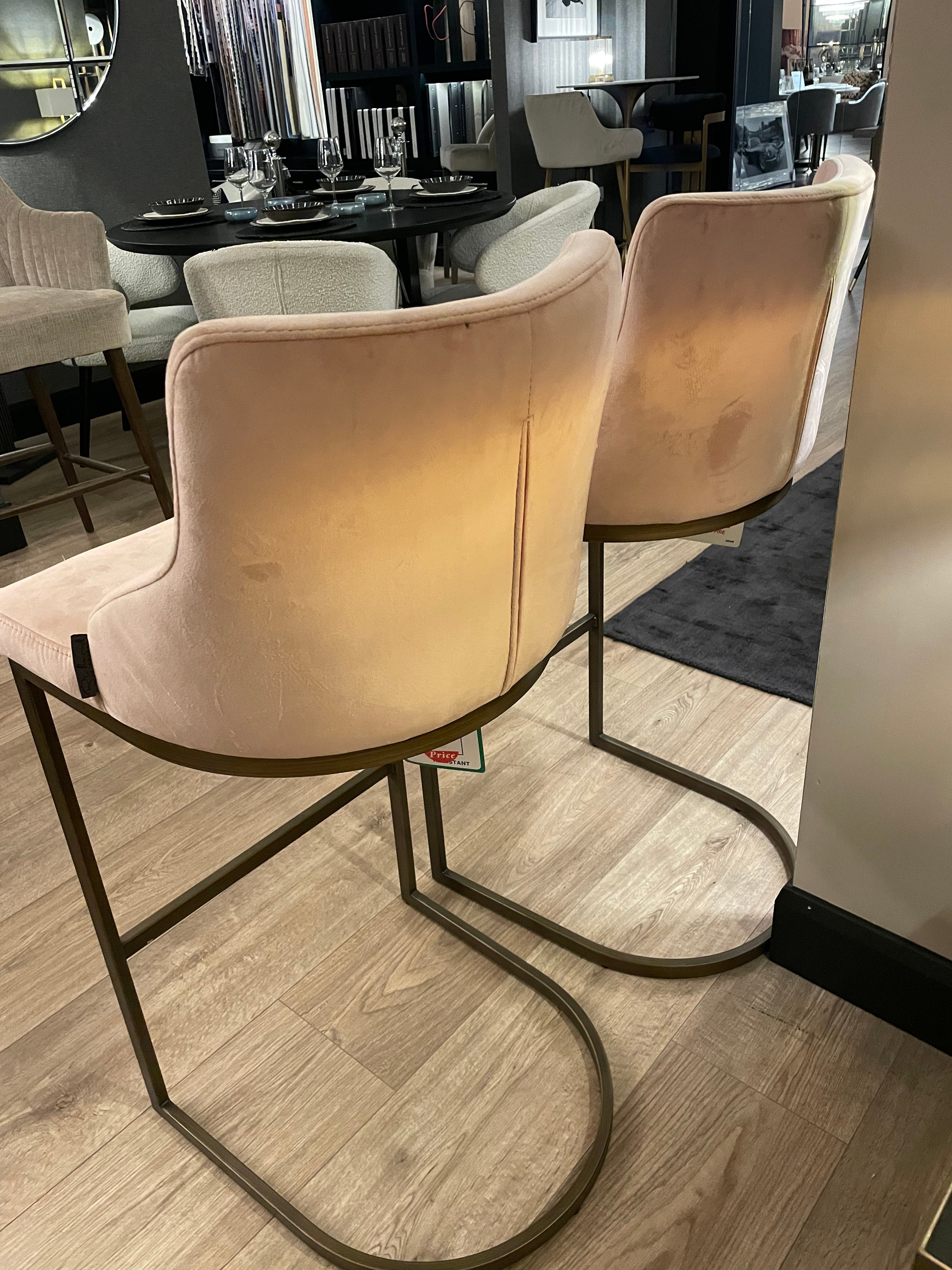 Pair of bar stools w brushed brass legs less than half price-Renaissance Design Studio