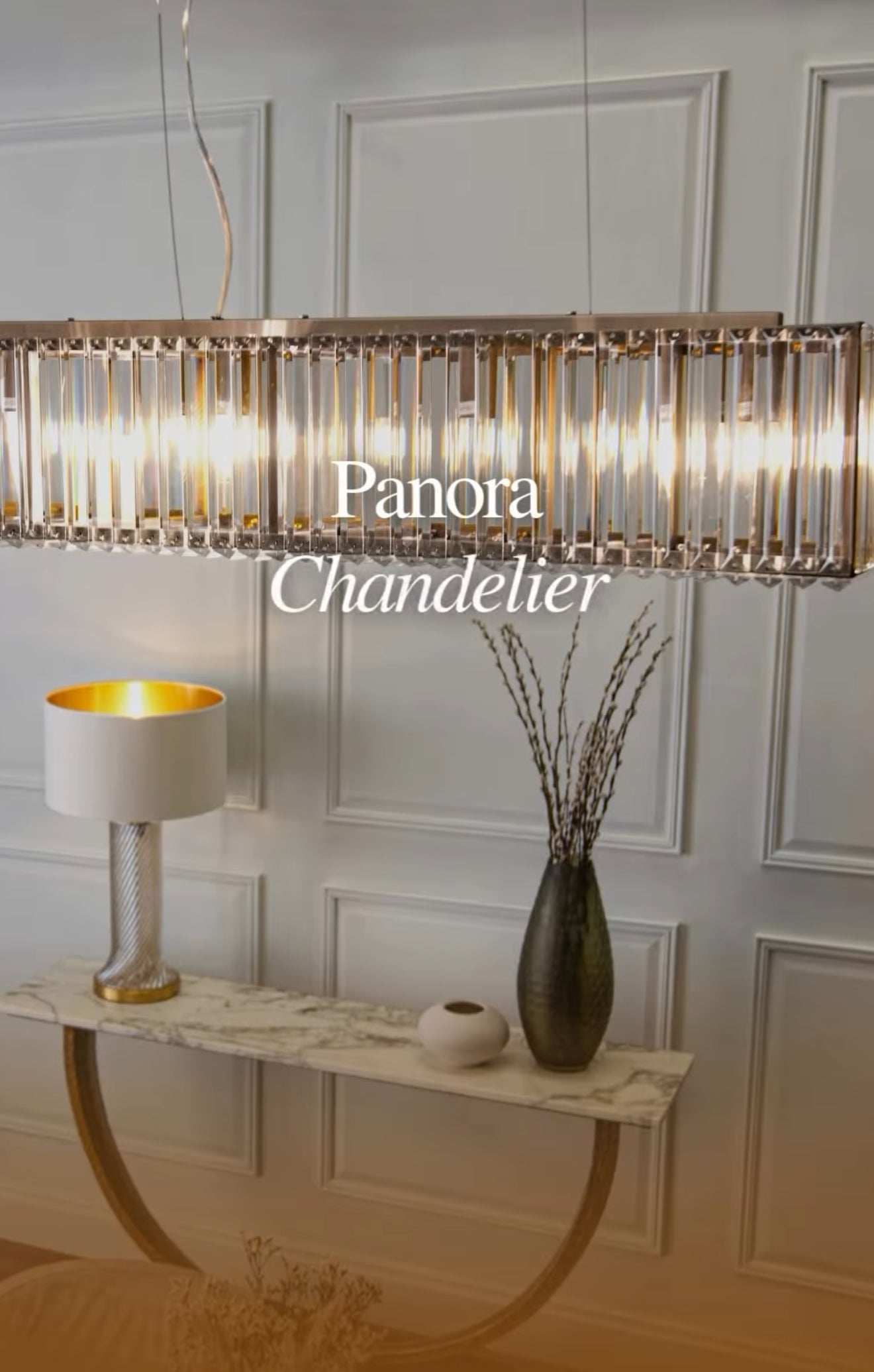 Panora long crystal and brushed bronze chandelier-Renaissance Design Studio