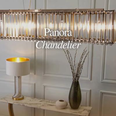 Panora long crystal and brushed bronze chandelier