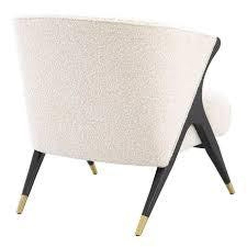 Pavone Occasional Armchair by Eichholtz, off-white bouclé upholstery, black and brass finish legs.