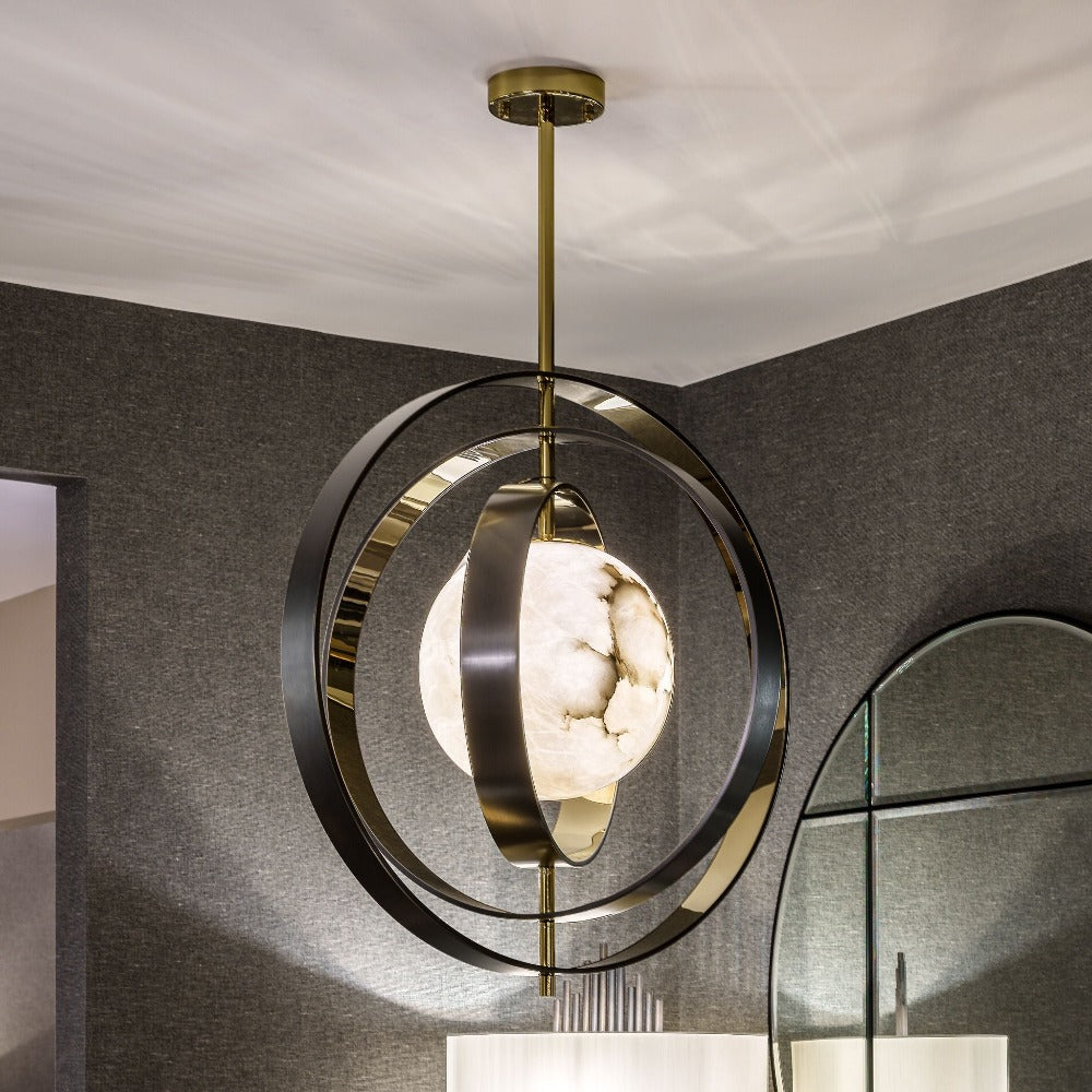 Pearl and alabaster and brass pendant chandelier by Eichholtz reduced price-Chandelier-Renaissance Design Studio