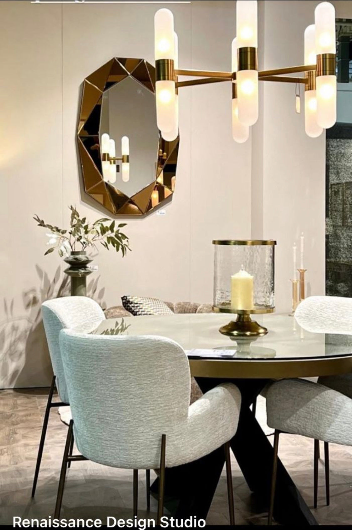 Renaissance Beaumont 140 cm dining table with additional glass top fabulous !-Dining table round-Renaissance Design Studio