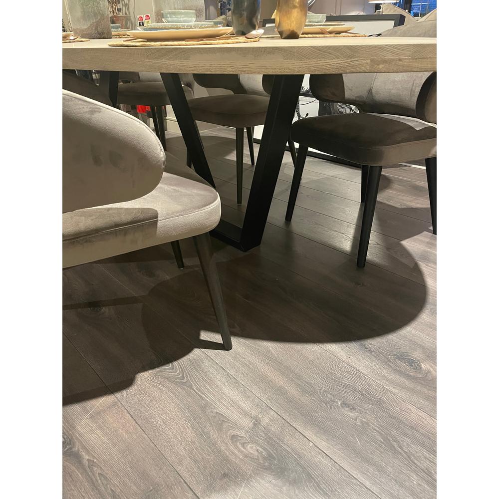 Renaissance Contemporary Chelsea Dining Chair in Quartz Stone 101 fabric with black beech legs.