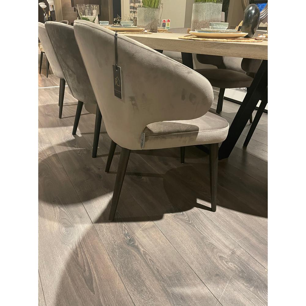 Renaissance Contemporary Chelsea Dining Chair in Quartz Khaki fabric with black beech legs.