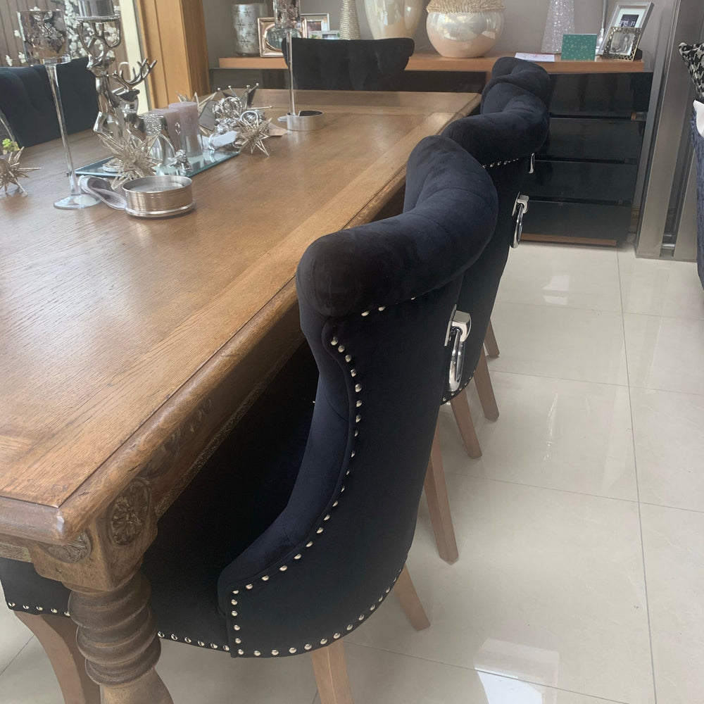 Rocha dining chairs with knocker in charcoal linen reduced set of 8
