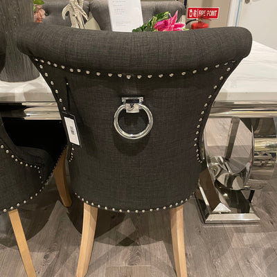 Rocha dining chairs with knocker in charcoal linen reduced set of 8