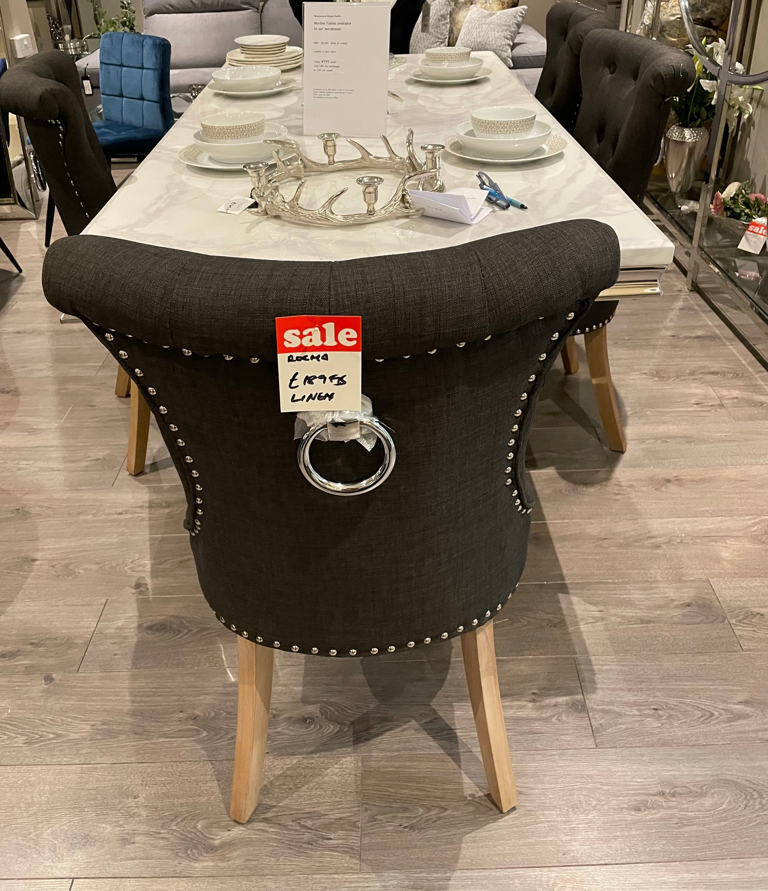Rocha dining chairs with knocker in charcoal linen reduced set of 2-Renaissance Design Studio