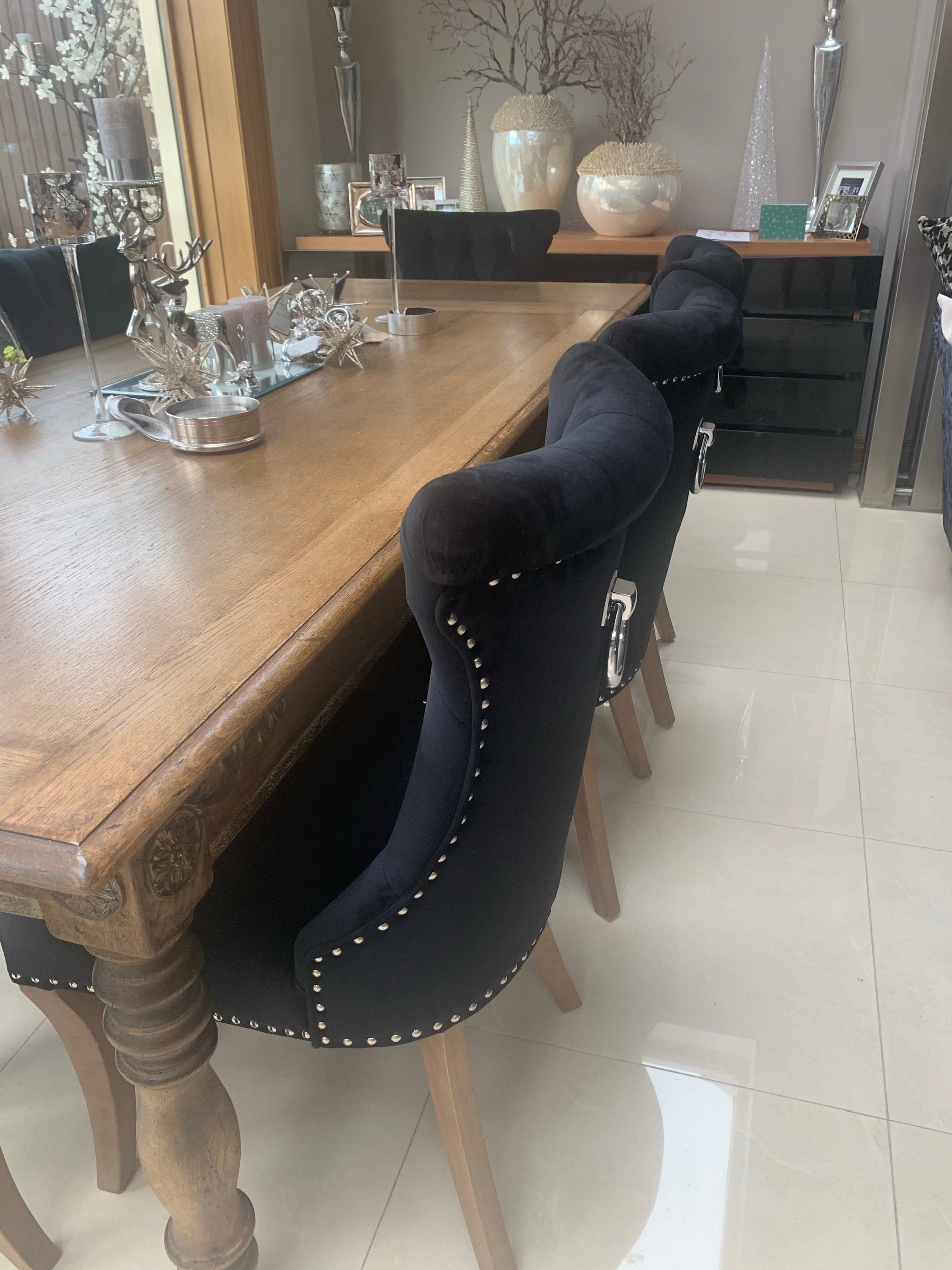 Rocha dining chairs with knocker in charcoal linen reduced set of 2-Renaissance Design Studio