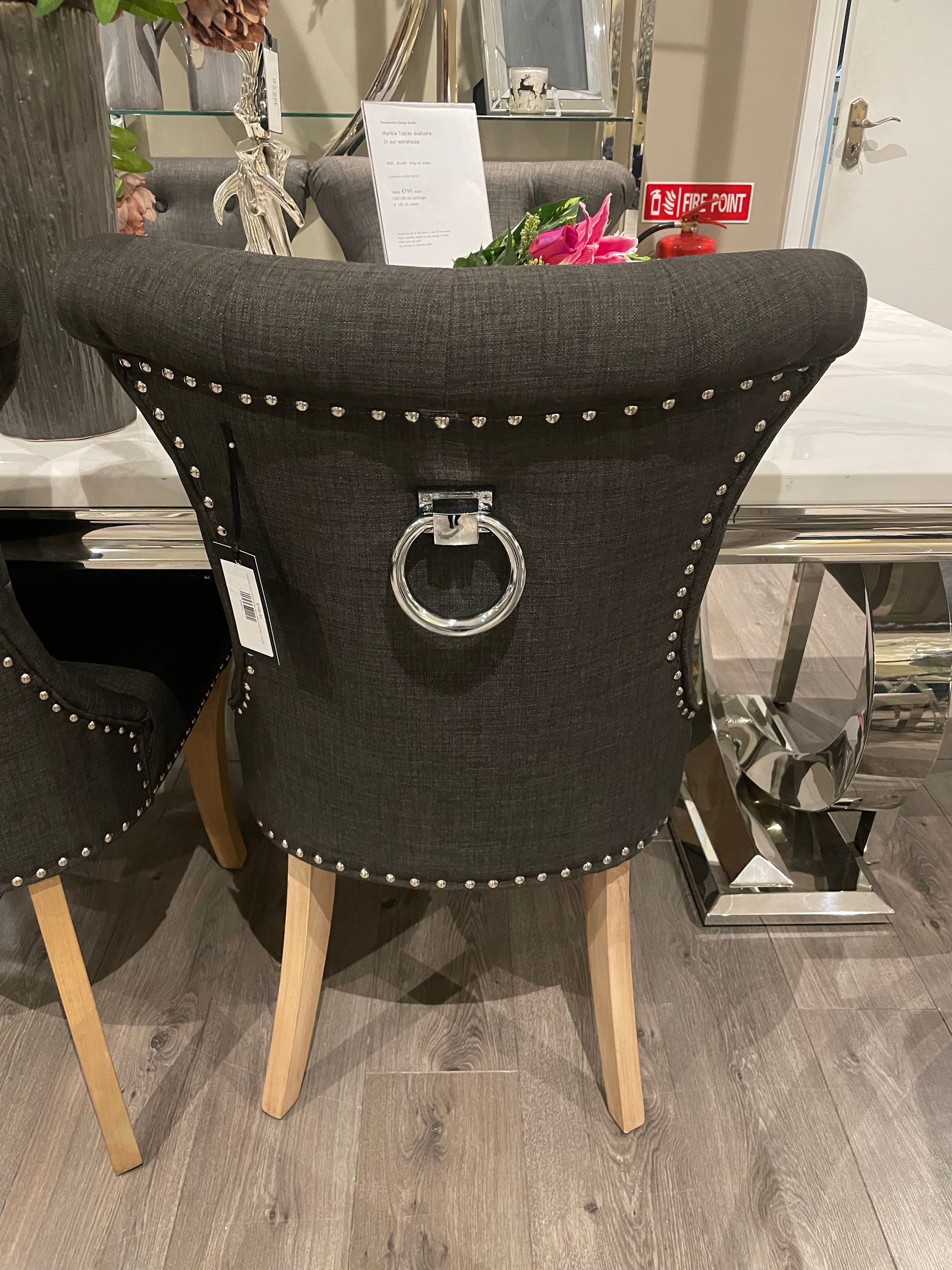 Rocha dining chairs with knocker in charcoal linen reduced set of 2-Renaissance Design Studio