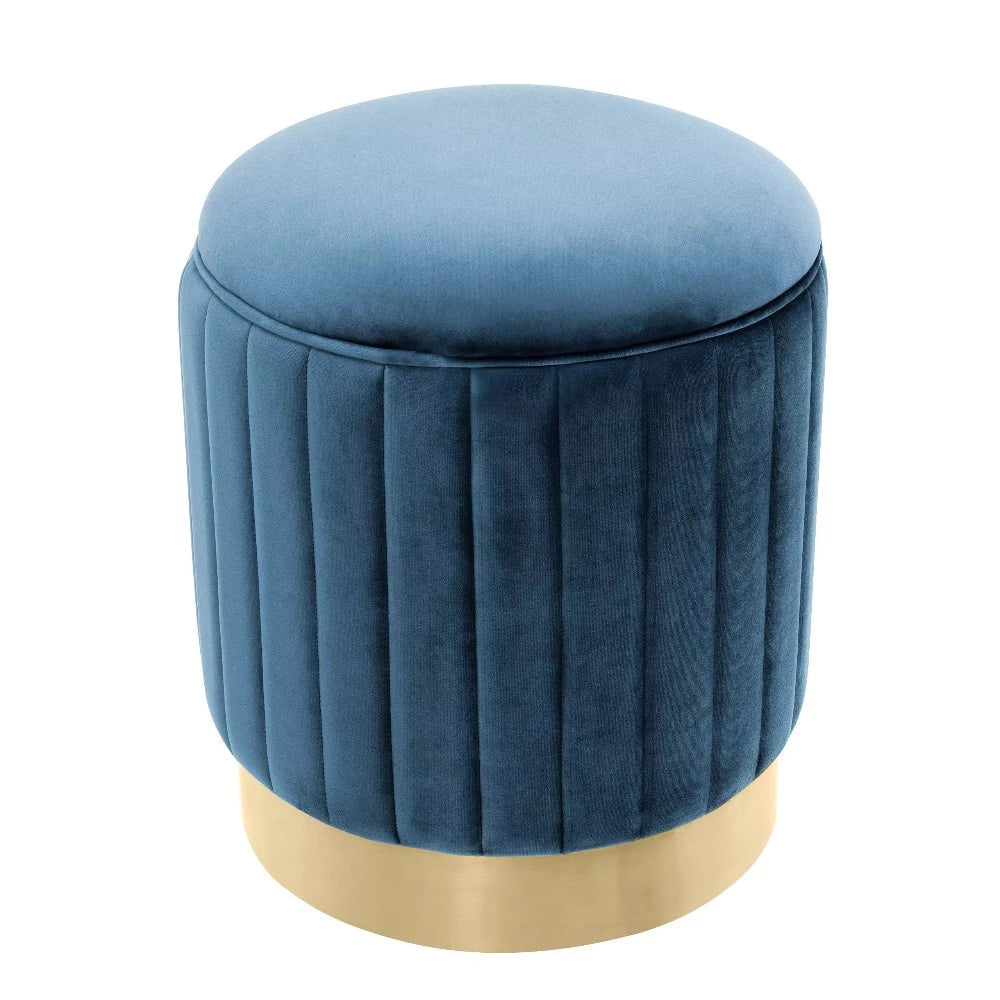 Roche teal blue velvet |with brushed brass finish base by Eichholtz-stool-Renaissance Design Studio