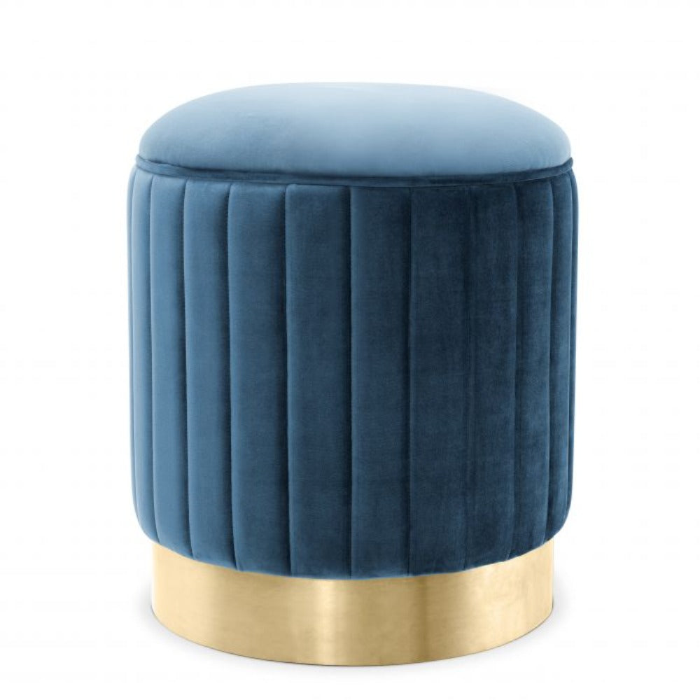 Roche teal blue velvet |with brushed brass finish base by Eichholtz-stool-Renaissance Design Studio