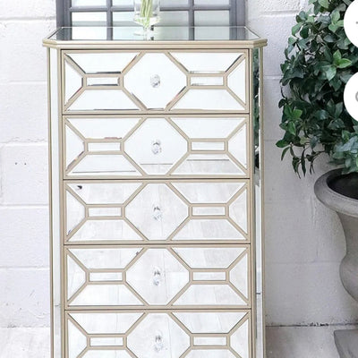 Rosemary 5 drawer mirrored tall boy some damage less than half price save €800 Must be viewed
