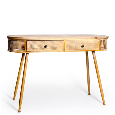 RUSTIC METAL RATTAN AND WOOD console table/ desk
