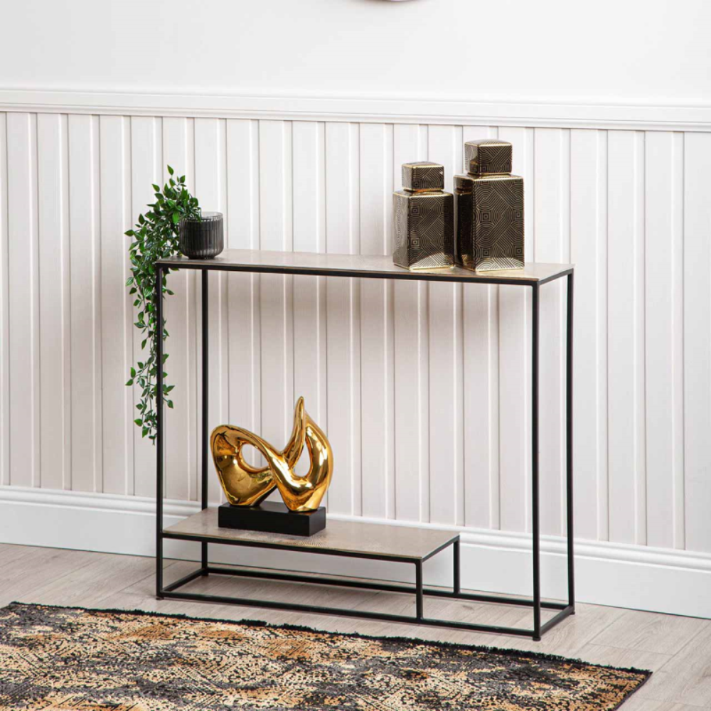 Sahara 95cm console table black and nickel-Renaissance Design Studio