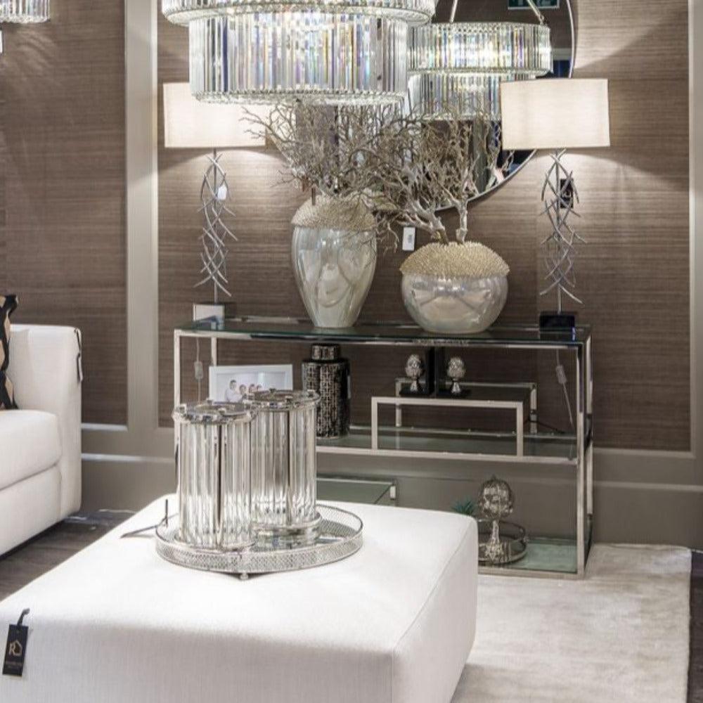 Sahara Chrome and Glass Console Table 140 cm REDUCED-Console Table-Renaissance Design Studio