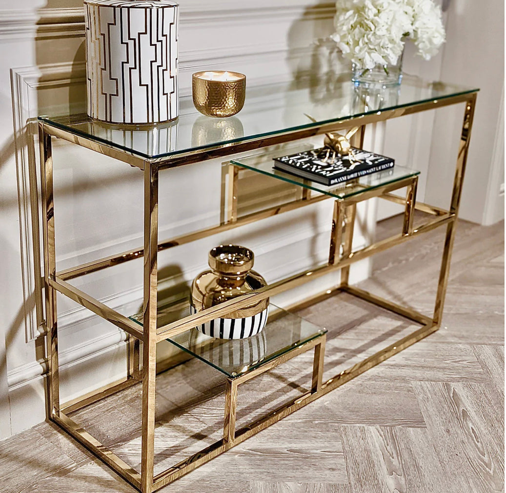 Sahara Harry Gold console table 140cm. REDUCED inquire availability-Renaissance Design Studio