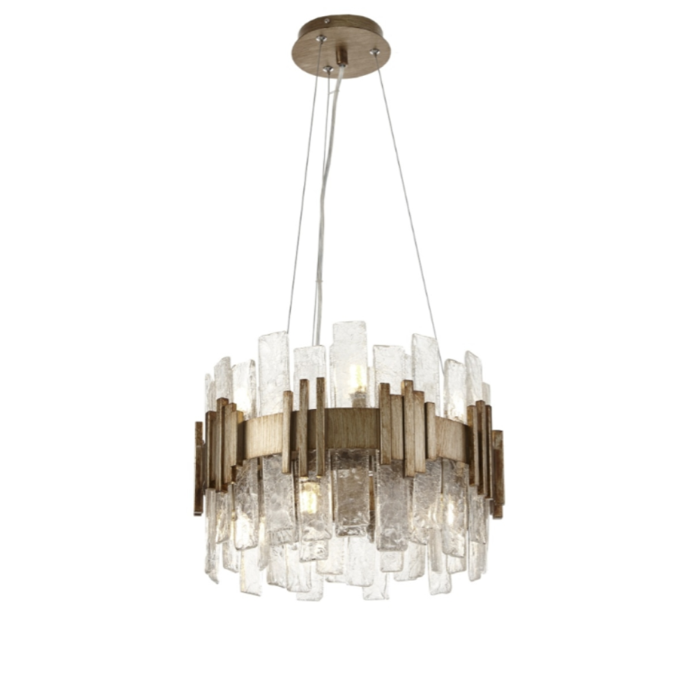 Saiph 40cm chandelier in gold with textured glass-Renaissance Design Studio
