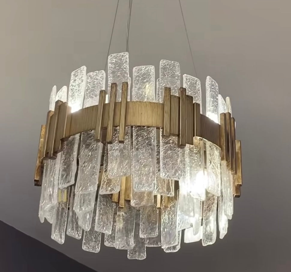 Saiph 60 cm chandelier in gold with textured glass-Renaissance Design Studio