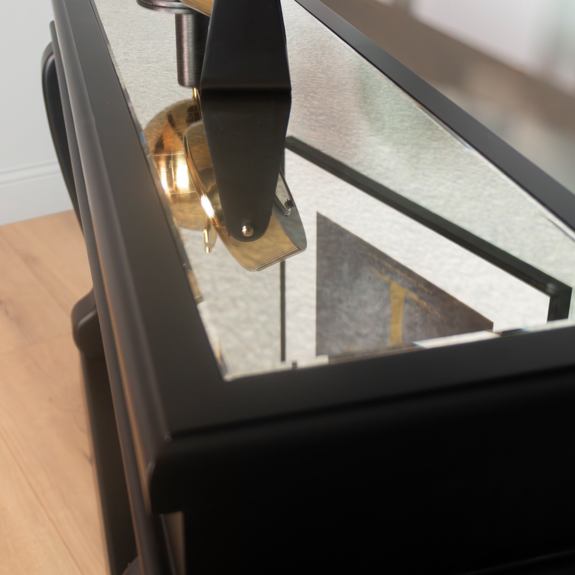 Samuel Savoy Scroll Black Console 120cm with antique glass mirror-Renaissance Design Studio