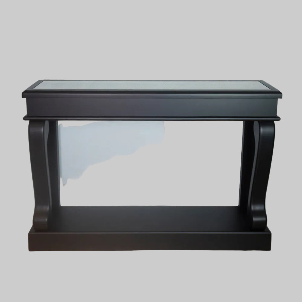 Samuel Savoy Scroll Black Console 120cm with antique glass mirror-Renaissance Design Studio